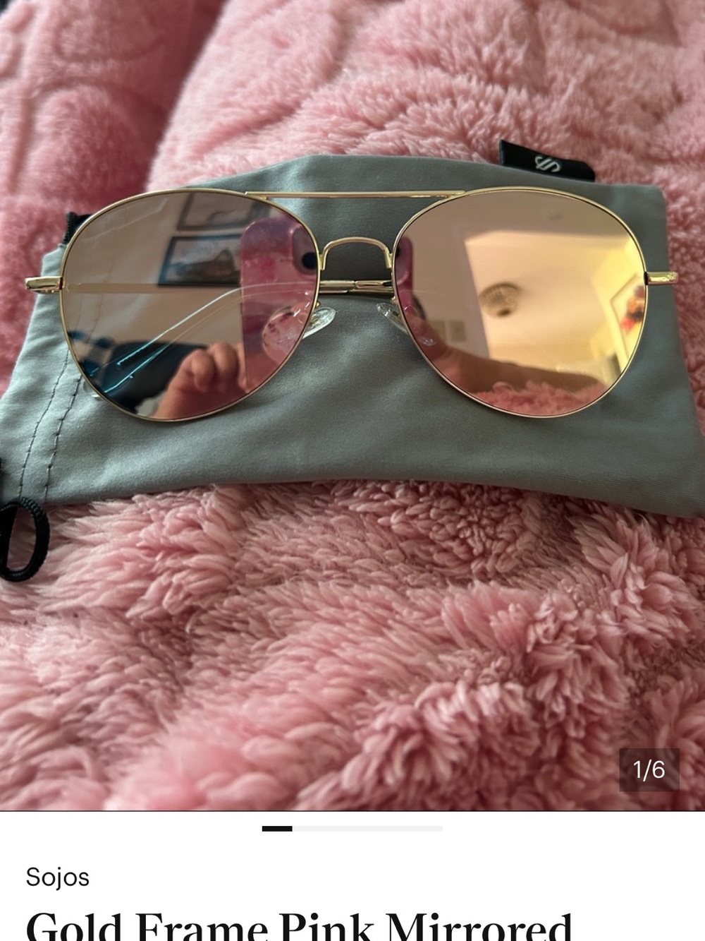 Gold Frame Sunglasses with Pink Mirrored Lenses